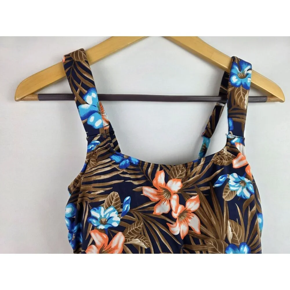 Lands' End Tankini Top Women's Size XS 2-4 Brown Floral Swimsuit Swim Top